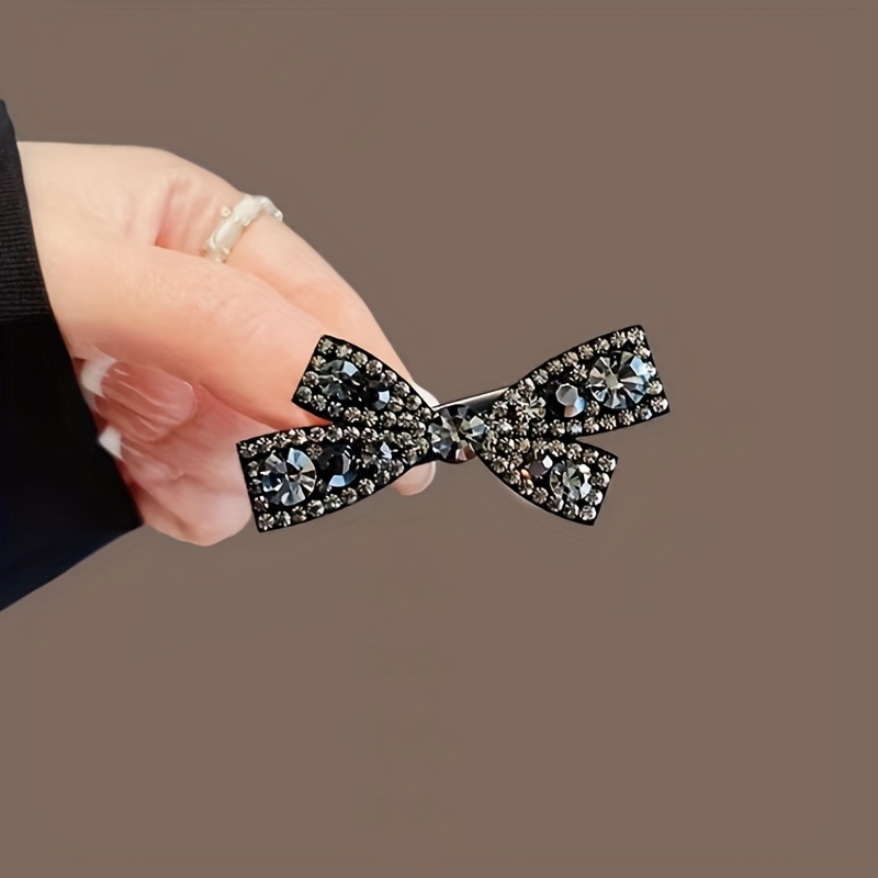 

Elegant Black Bow Hair Clip - Alloy, Side Bangs Accessory For Women