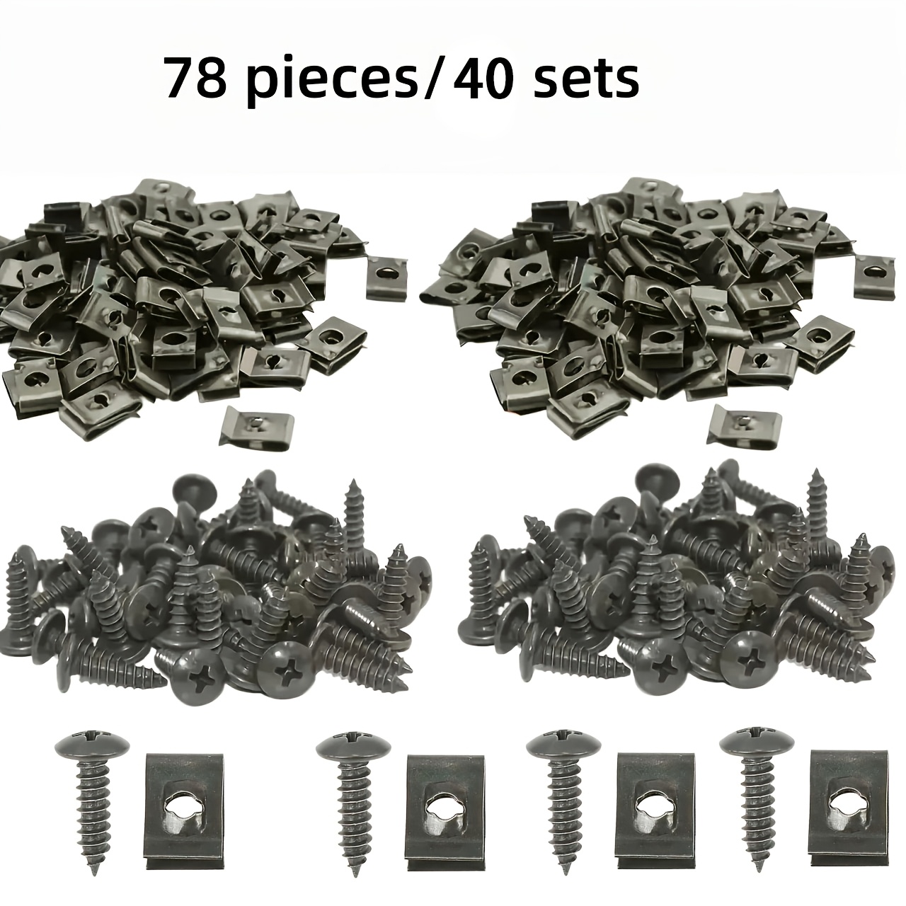 TEMU 78pcs/40sets Universal U-type Clip Screw Base, Metal Material Is Strong And Reliable, Suitable For Car, Motorcycle, Electric Vehicle Interior