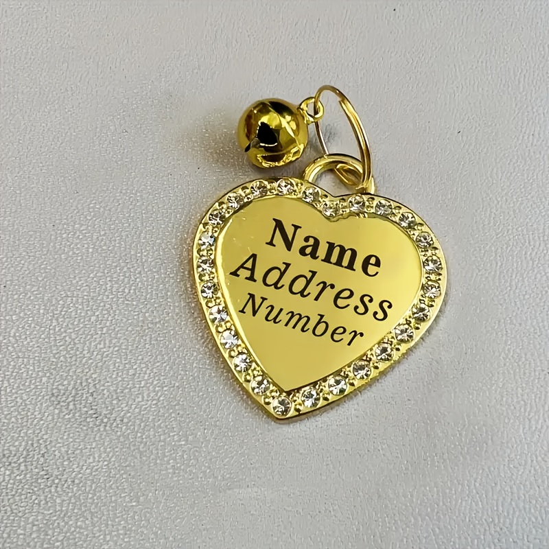 TEMU Custom Engraved Heart-shaped Pet Id Tag | Sparkling Rhinestone Design | Personalized Name & Phone Number | Durable Alloy Charm For | Anti-loss