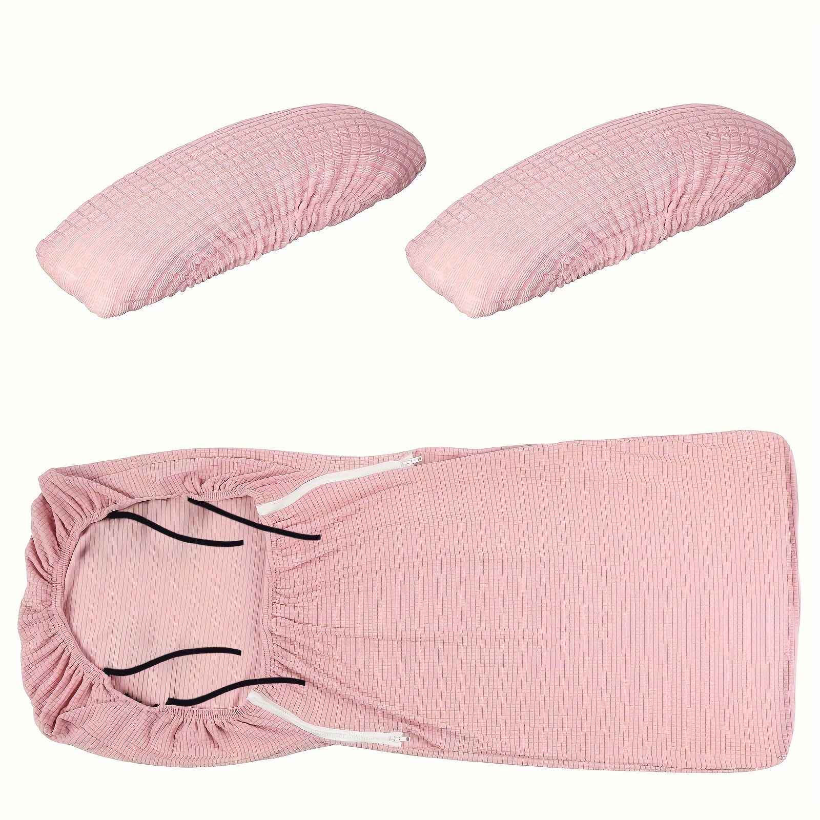 Image of ( Color Of The Binding Rope Is Random)3pcs Chair Cover Set Includes 1 Chair Cover And 2 Armrest Covers, Universal Rotating Chair Slipcover Protectors, Detachable Office Computer Chair Armrest Covers