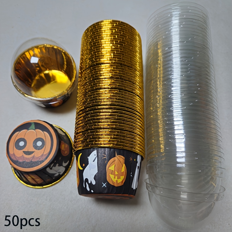 Image of 50, Lids, Halloween, Christmas, Patterns, Disposable Cupcake Paper Cups, Round, Heat-resistant Glossy Cupcake Liners, Baking Tools, Rolled Edge Cake Cups, Easter, Parties, And Birthday Parties