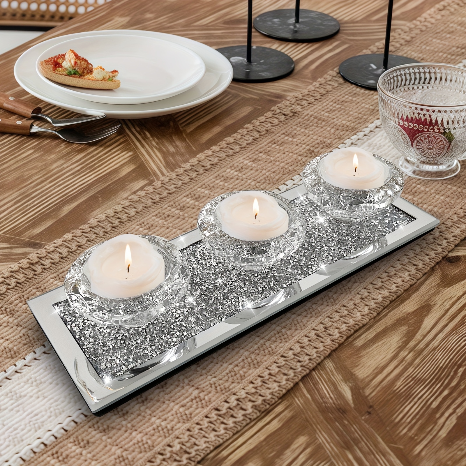 TEMU 1pc Silvery Mirror Glass Candle Holder , Elegant Table Centerpiece For Weddings, Home Decor, Fireplace Mantel - Modern Minimalist Style, Durable