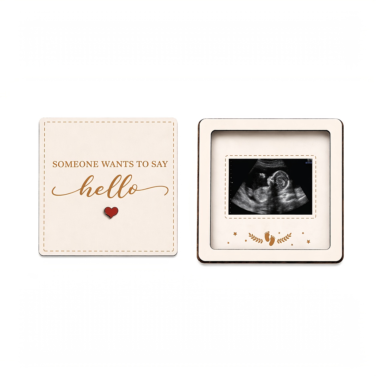 Image of Wooden Ultrasound Photo Display Frame To Creative Surprise Card Pregnancy Announcement Commemorative Decoration Family Gift Desktop Ornament Photo Prop