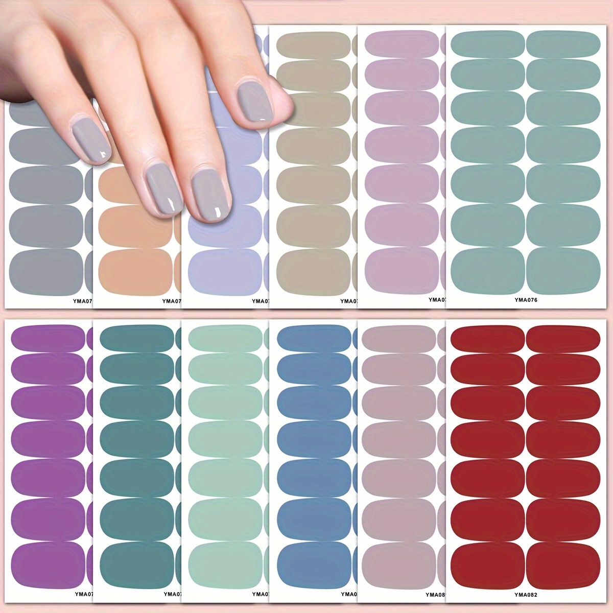 

12 Sheet Full Wrap Nail Stickers, Self Adhesive Solid Color Nail Decal Strip For Women And Girls