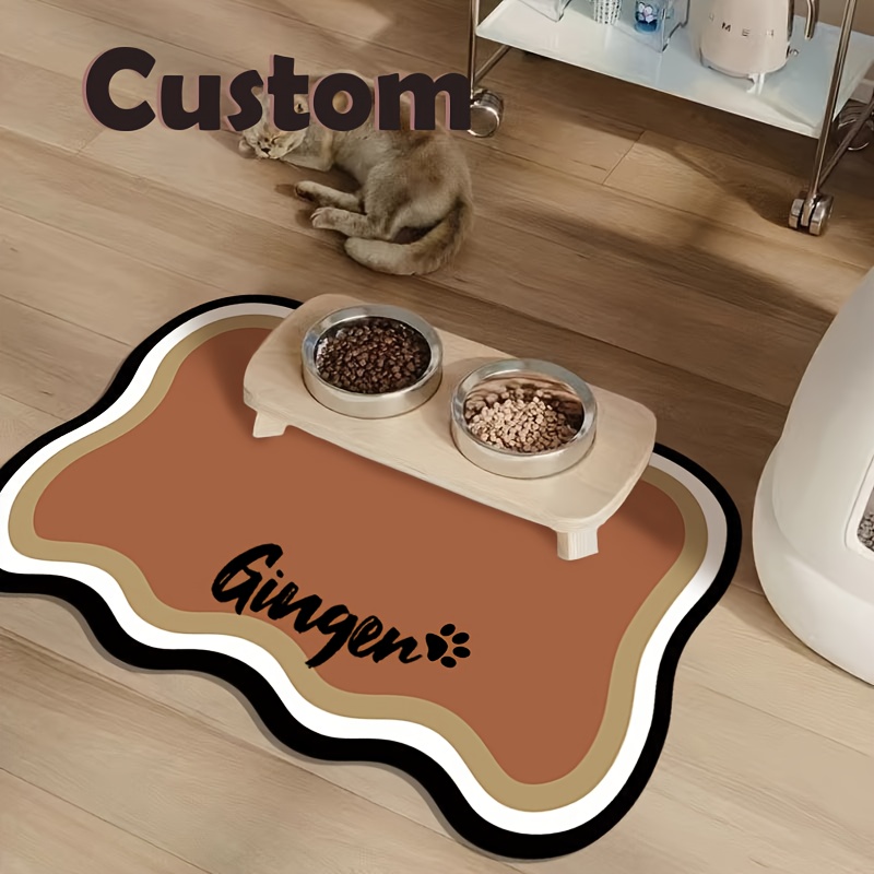 TEMU 2pcs Customizable Quick- Pet Feeding Mat, Personalized With Your Pets' Name, , Absorbent & Easy To Clean For Dogs And Cats, Includes Claw Print