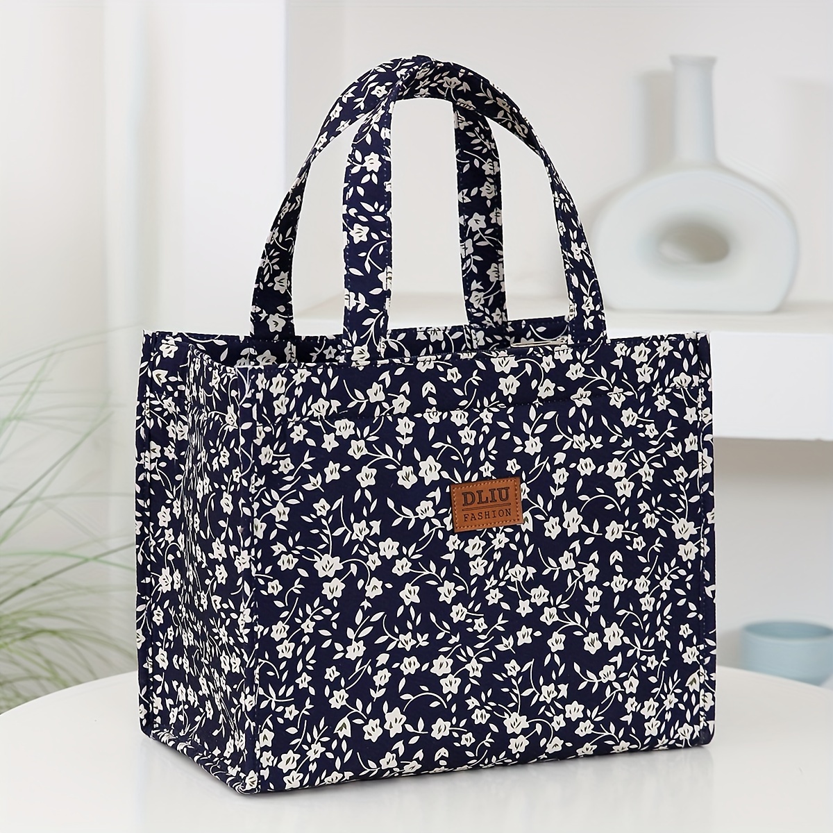 New nylon print large capacity portable inner aluminum foil insulation zipper semi-closed lunch box bag for work,…: retailer-supplied image