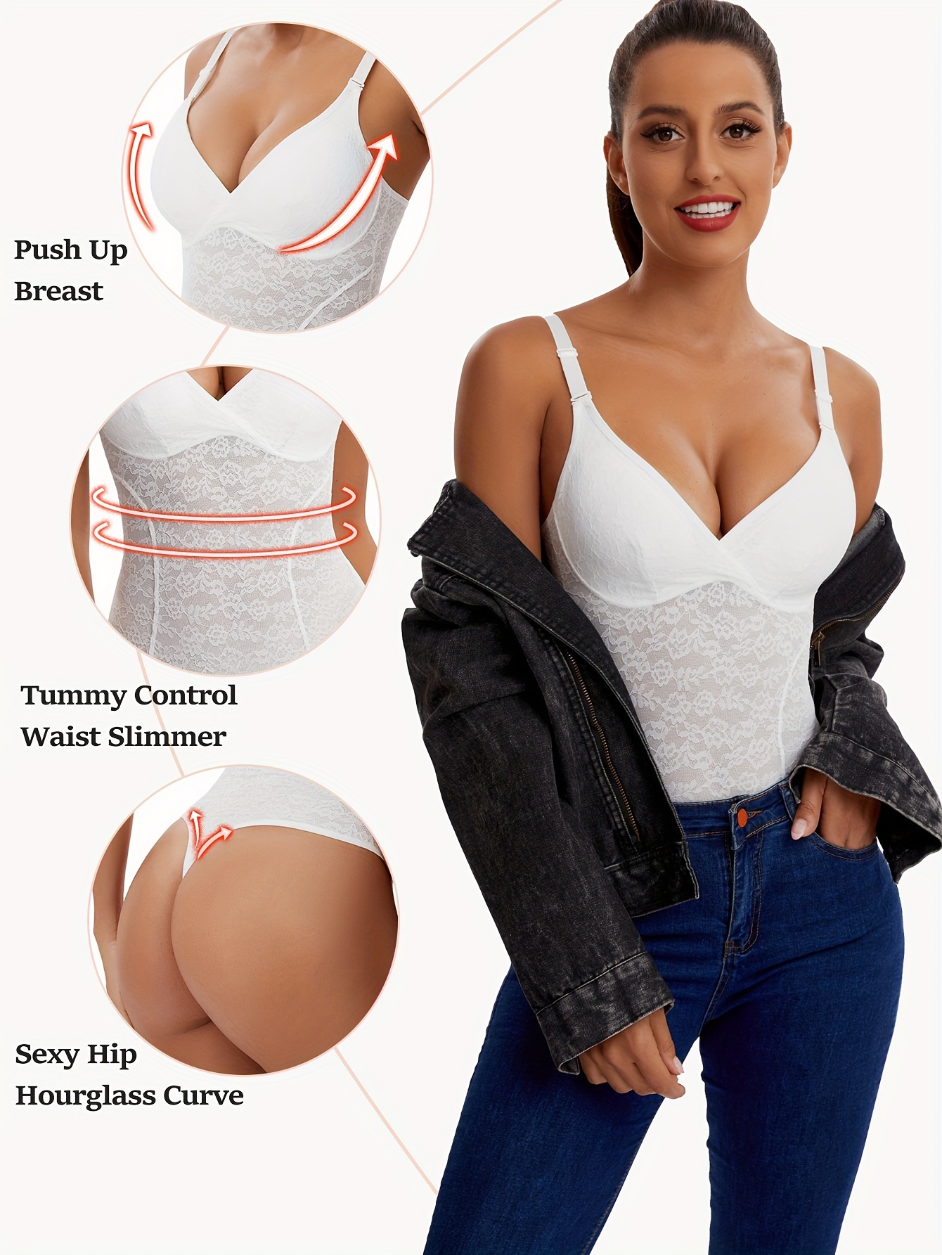 Lace Thong Shaping Bodysuit Sexy Snap Crotch Padded Slimmer - Temu