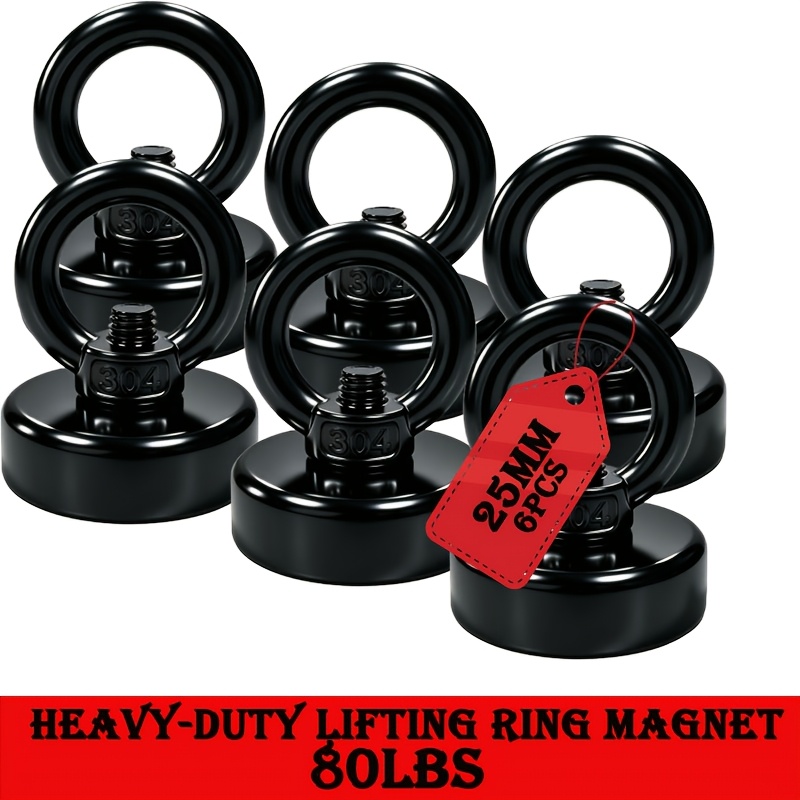 TEMU 80lbs Heavy Duty Neodymium Magnet Hooks 3/6/10pcs Set, Ceiling/wall/refrigerator Magnetic Hooks With Countersunk Hanging Rings, Space-saving