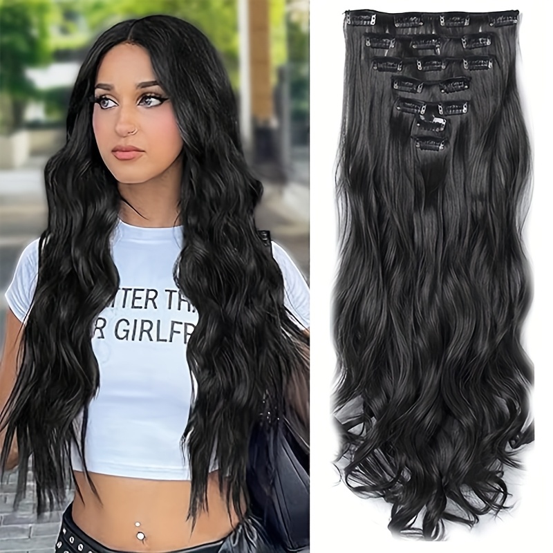 E-shop 20 Zoll Locken mit 7 unabhängigen, hitzebeständigen, synthetischen Haarspangen am des Kopfes - Damen Langhaar-Accessoire, geeignet für den