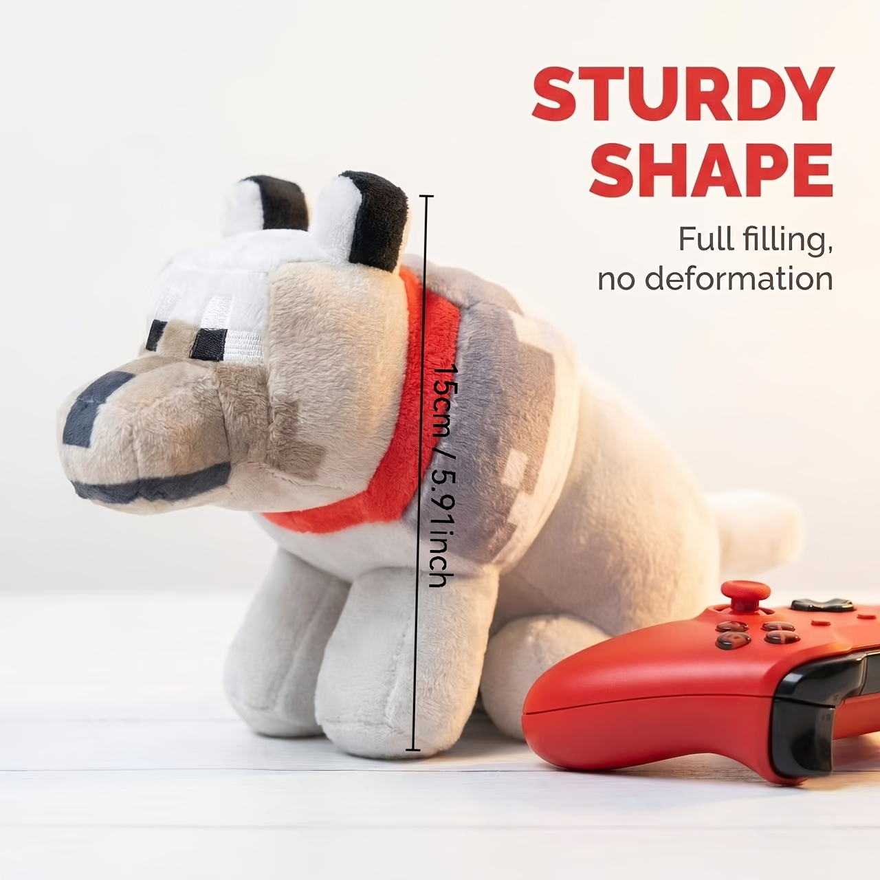 Image of Pixel Style Grey Wolf Stuffed Animal, Cute Block Dog Plush Toy For Kids Gift