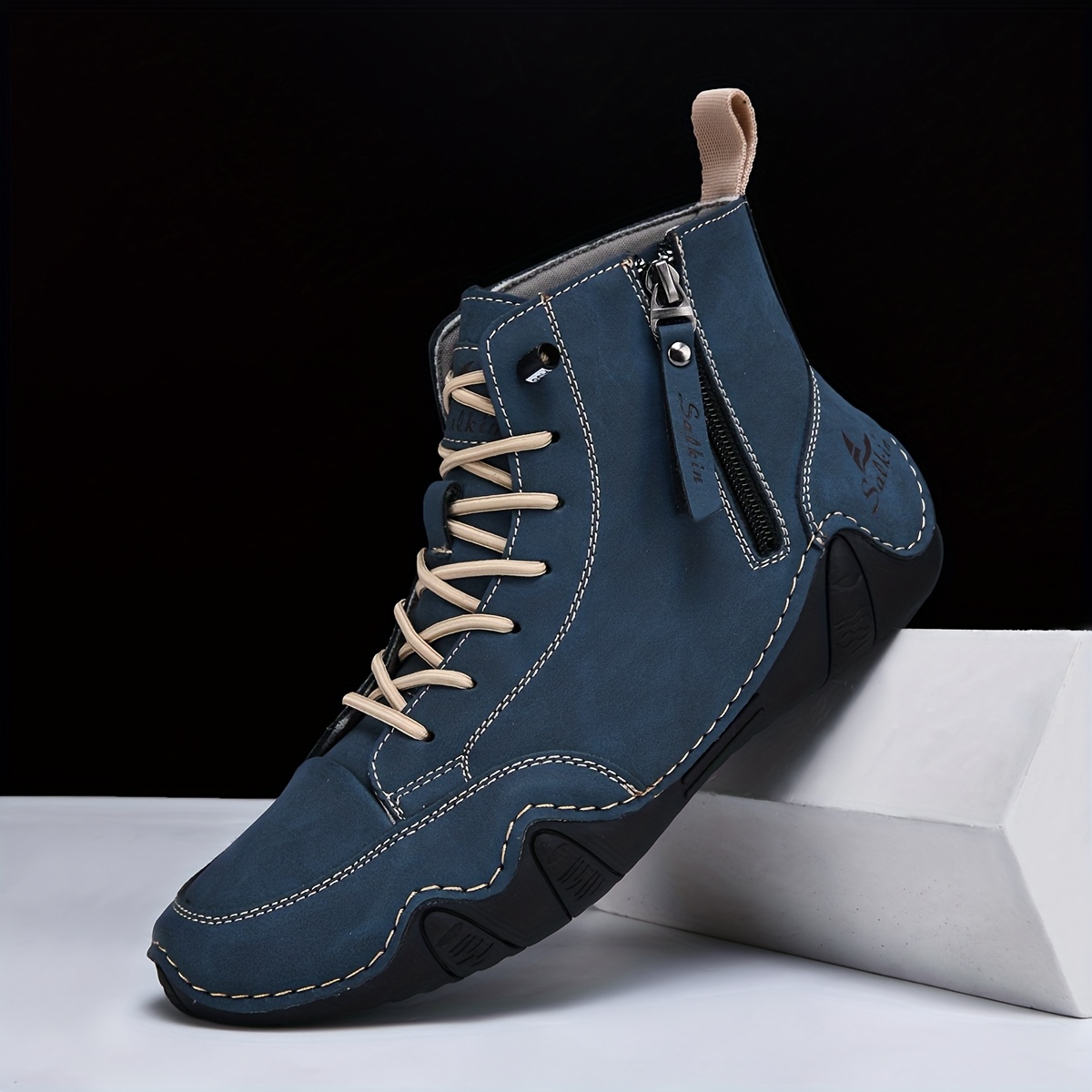 vintage inspired mens casual ankle boots handmade with side zipper