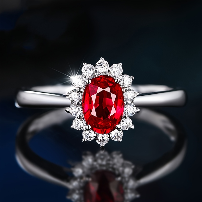 TEMU 1pc Exquisite Red Synthetic Zirconia Women's Ring, Adjustable Open. Ideal Gift For . Suitable For Daily Commute, Parties, Vacations, Music