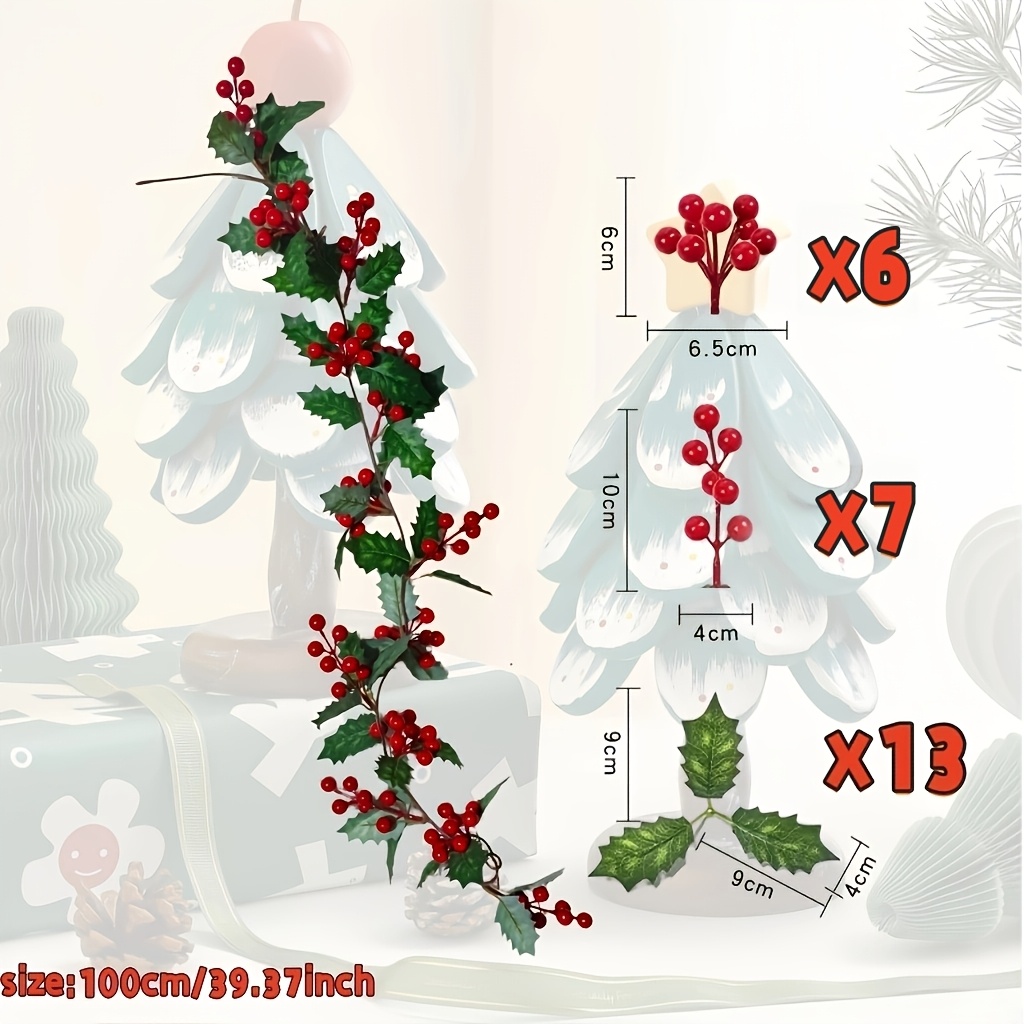 TEMU 1pc 2026 Christmas Ornament - Faux Holly Artificial Flower - With 13 Groups Of Leaves And 7 Groups Of Branches And 6 Groups Of Clusters,