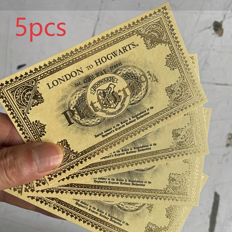 E-shop 5 Stück WB Harry Potter Hogwarts Ticket Postkarten, mit goldener Prägung im Vintage-Stil, für HOGSMEADE STATION, für Geburtstage, Feiertage,
