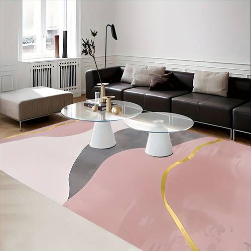 1pc, Light Luxury Pink White Gray Splicing Pattern Celebration Congress Hall Holiday Rave Commercial Non-slip Mat Home Decoration Outdoor Camping Soft And Comfortable, Living Room Bedroom Bedside Tea Table Entryway Kitchen Bathroom Laundry Room Hotel