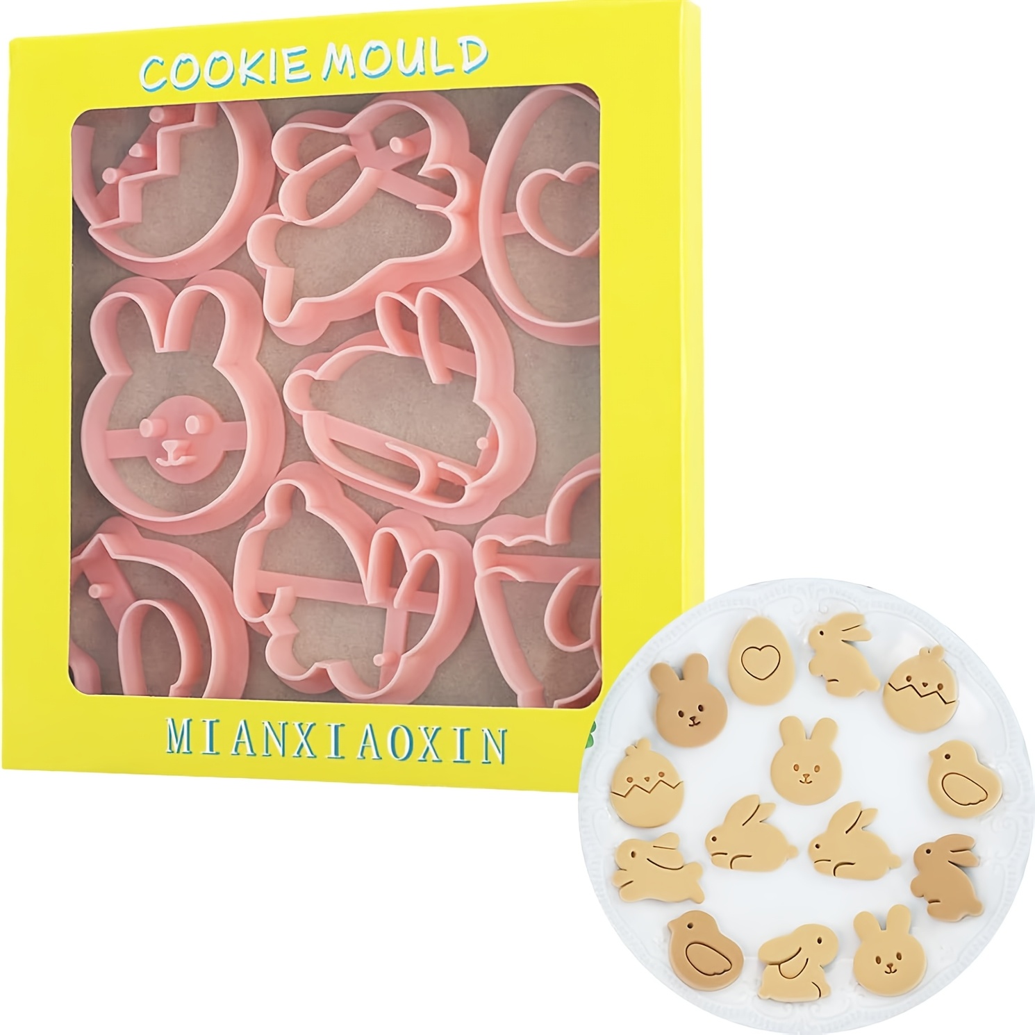 

8pcs Ensemble de coupe-cakes de Pâques, Mini moules à biscuits lapin et , d'œufs en plastique pressables pour la décoration de gâteaux, , les accessoires de cuisine