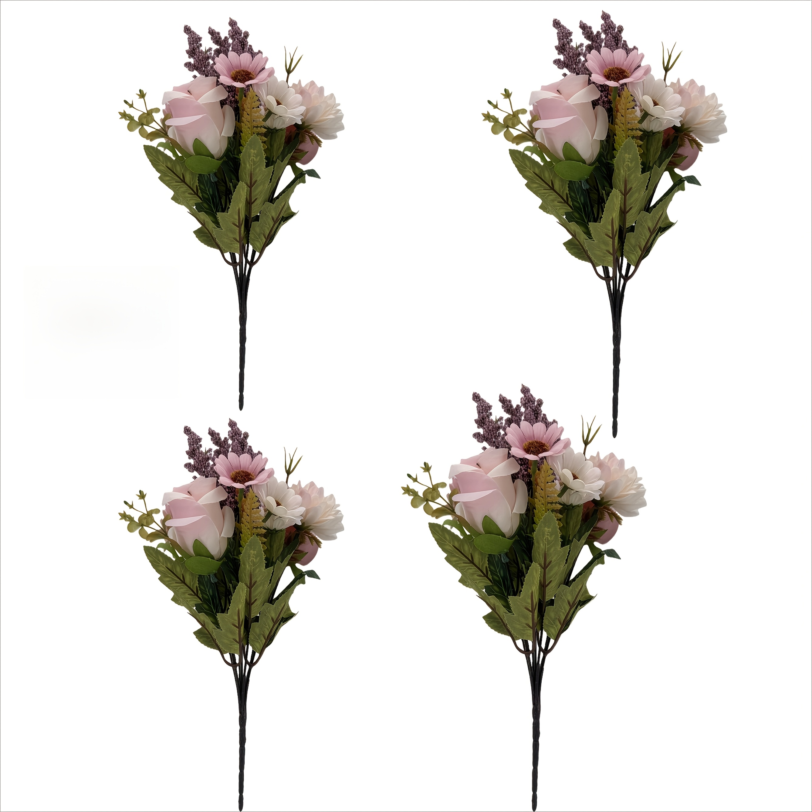TEMU 4- Artificial Rose Bouquet With Foliage - Realistic Pink, White Roses & Peach Foliage Suitable For Weddings, Home, Office, Parties -