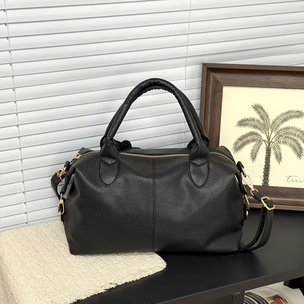 Stylish Large Capacity Women's Handbag - Black Shoulder & Handbag With Detachable Strap, Lightweight And Versatile For Everyday Use