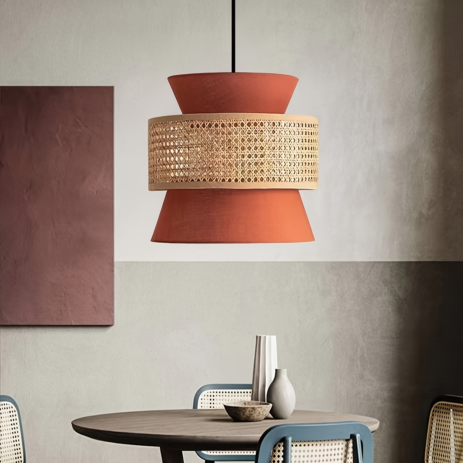 bohemian vintage woven pendant light fabric shade rustic
