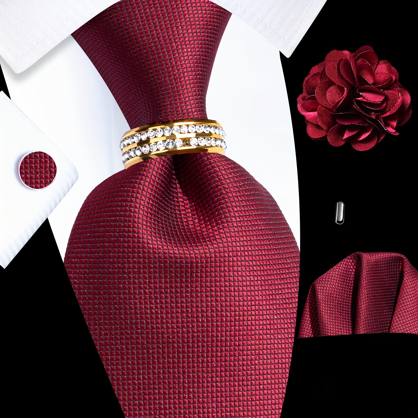 Ensemble de cravate bordeaux uni -90+3