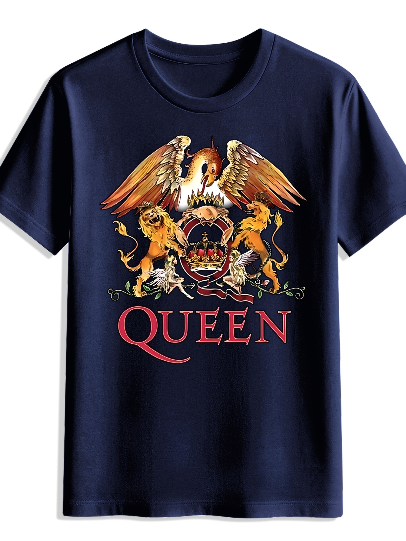 queen rock band graphic t shirt men's short sleeve crew neck