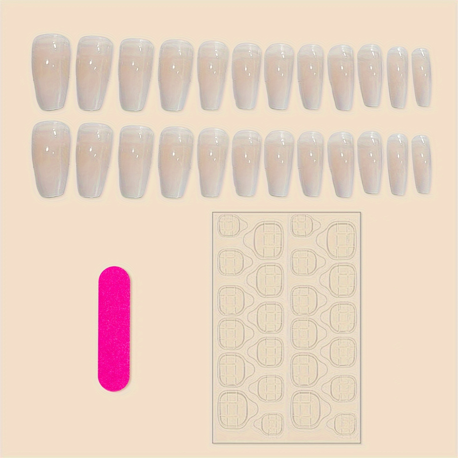 TEMU 24pcs Long Square Press-on Nails French Style Rectangle False Nails For Nail Art Starter Beginners