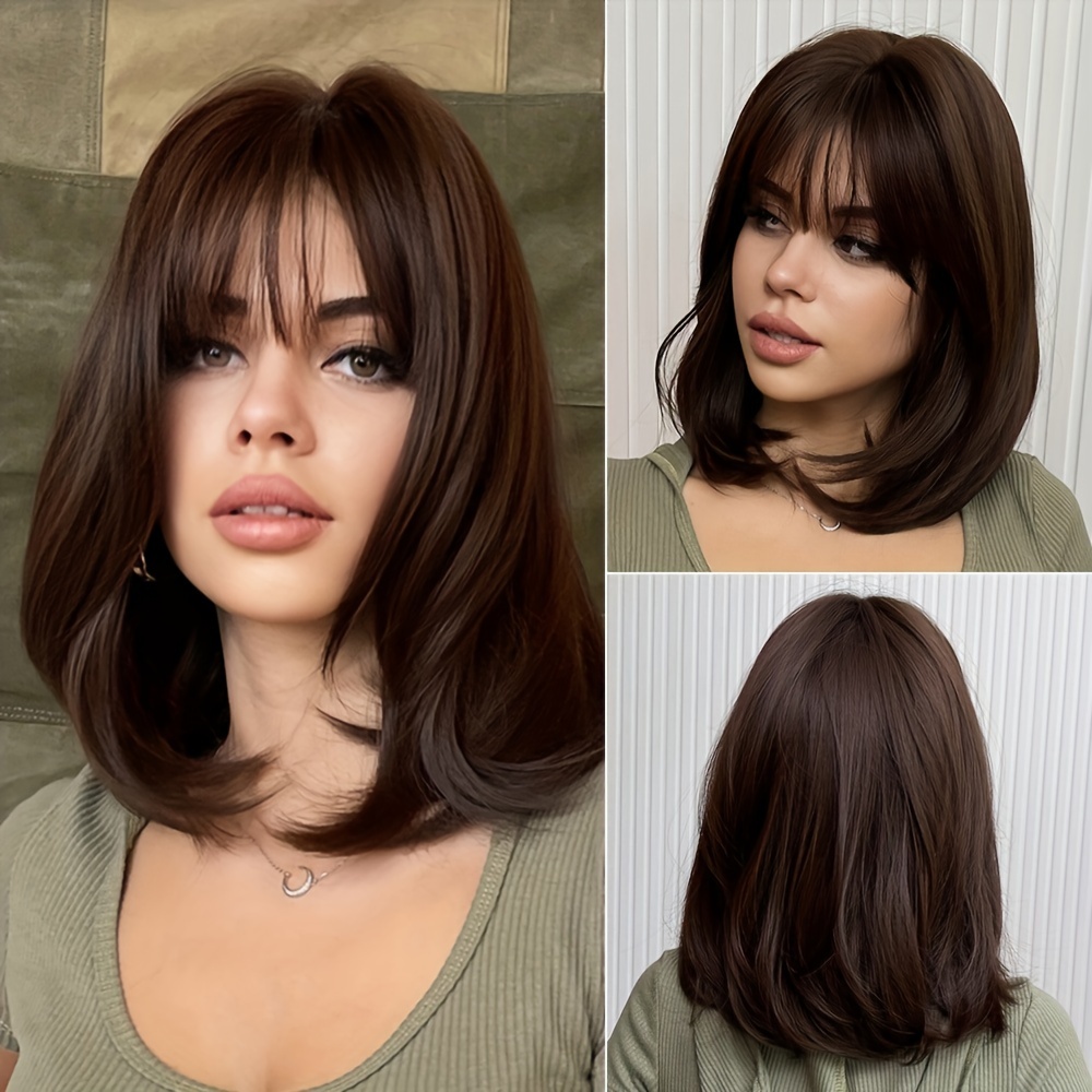 

Bob Wig With Bangs For Women - Matte Finish, Heat Resistant Synthetic Hair, 100% Density