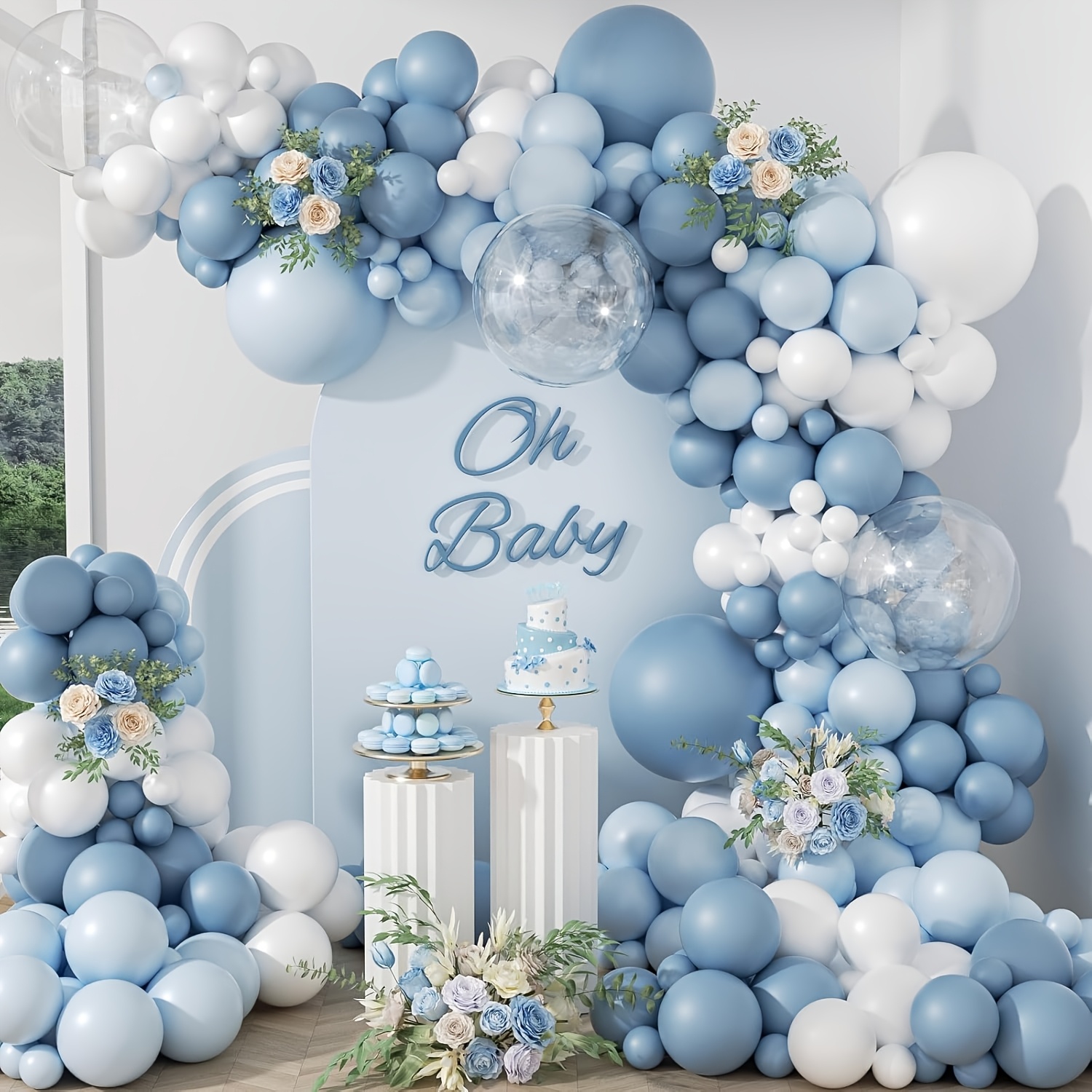 TEMU 126pcs Dusty Blue Balloon Arch Garland Kit With Blue Balloons Bridal Shower, Gender Reveal, Birthday, Shower Party Decorations