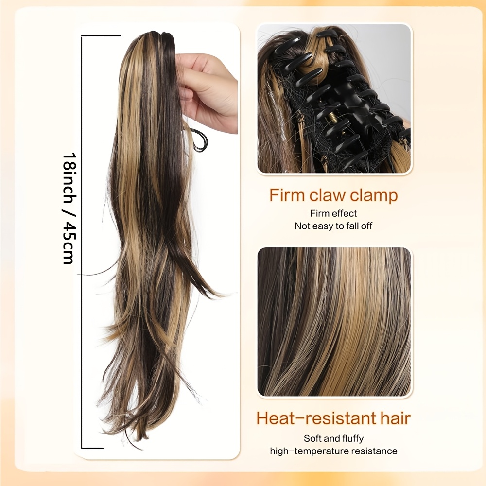 18 claw clip ponytail extension for women long curly heat resistant synthetic hair versatile 23 6 long ponytail with bangs   all   everyday stylish hairpiece natural look ponytail heatresistant fiber details 3