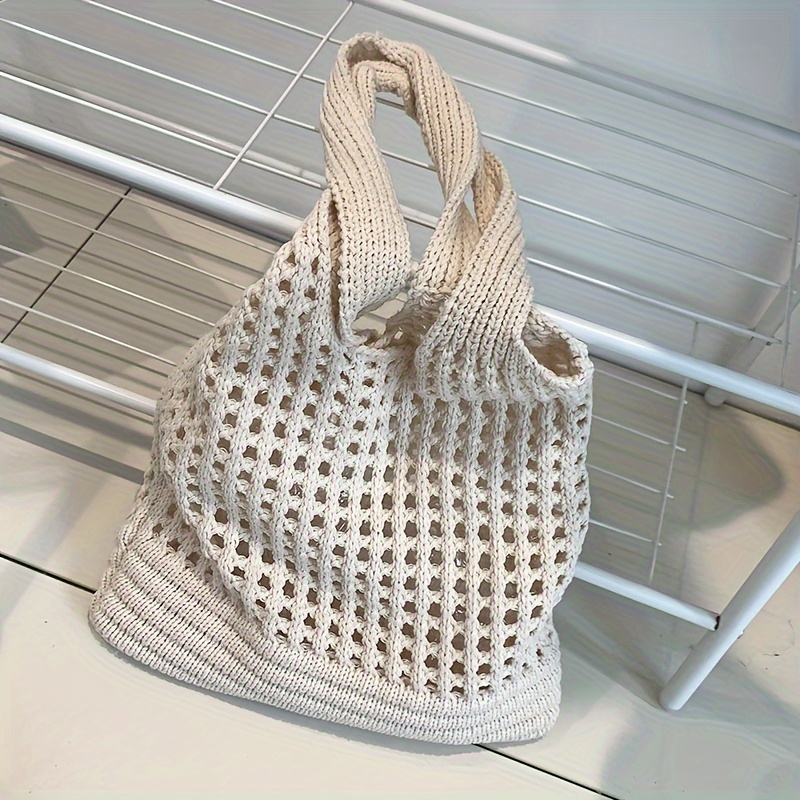 TEMU Large Capacity Knitted Fashion Crochet Shoulder Bags For Women Bohemian Hollow Out Woven Tote Bags