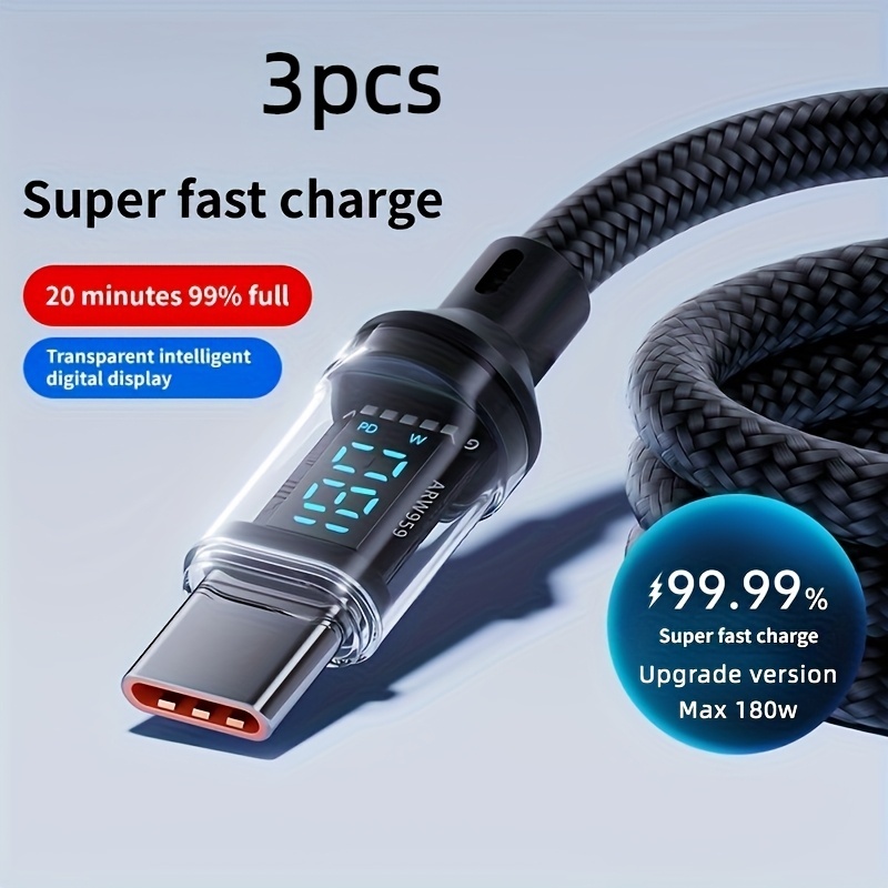 180w super fast charging usb a type c cable led digital Temu