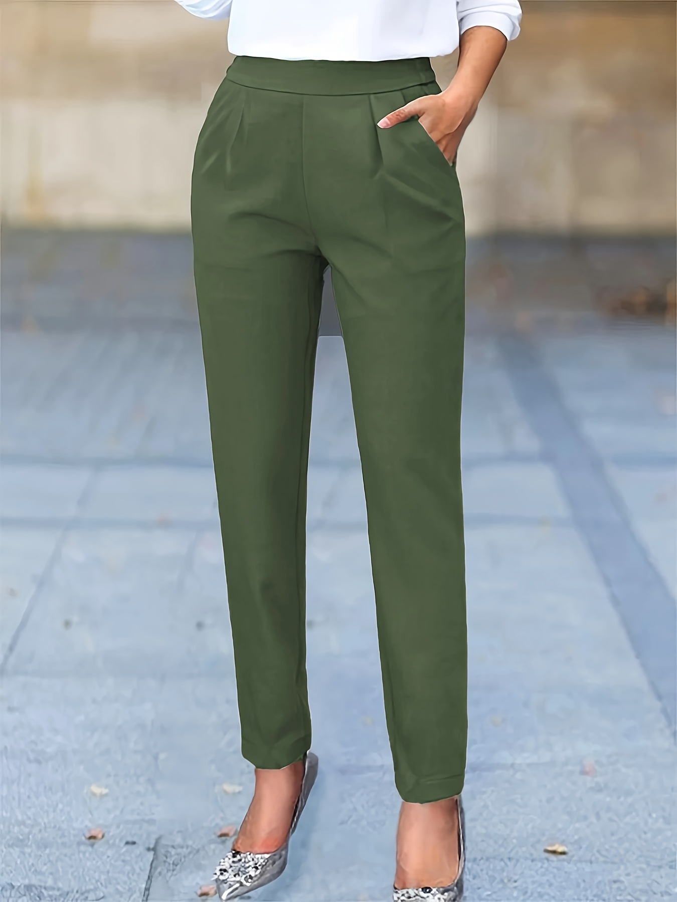 Solid Drawstring Waist Pants, Casual Elastic Bottom Pants For Spring &  Summer, Women's Clothing