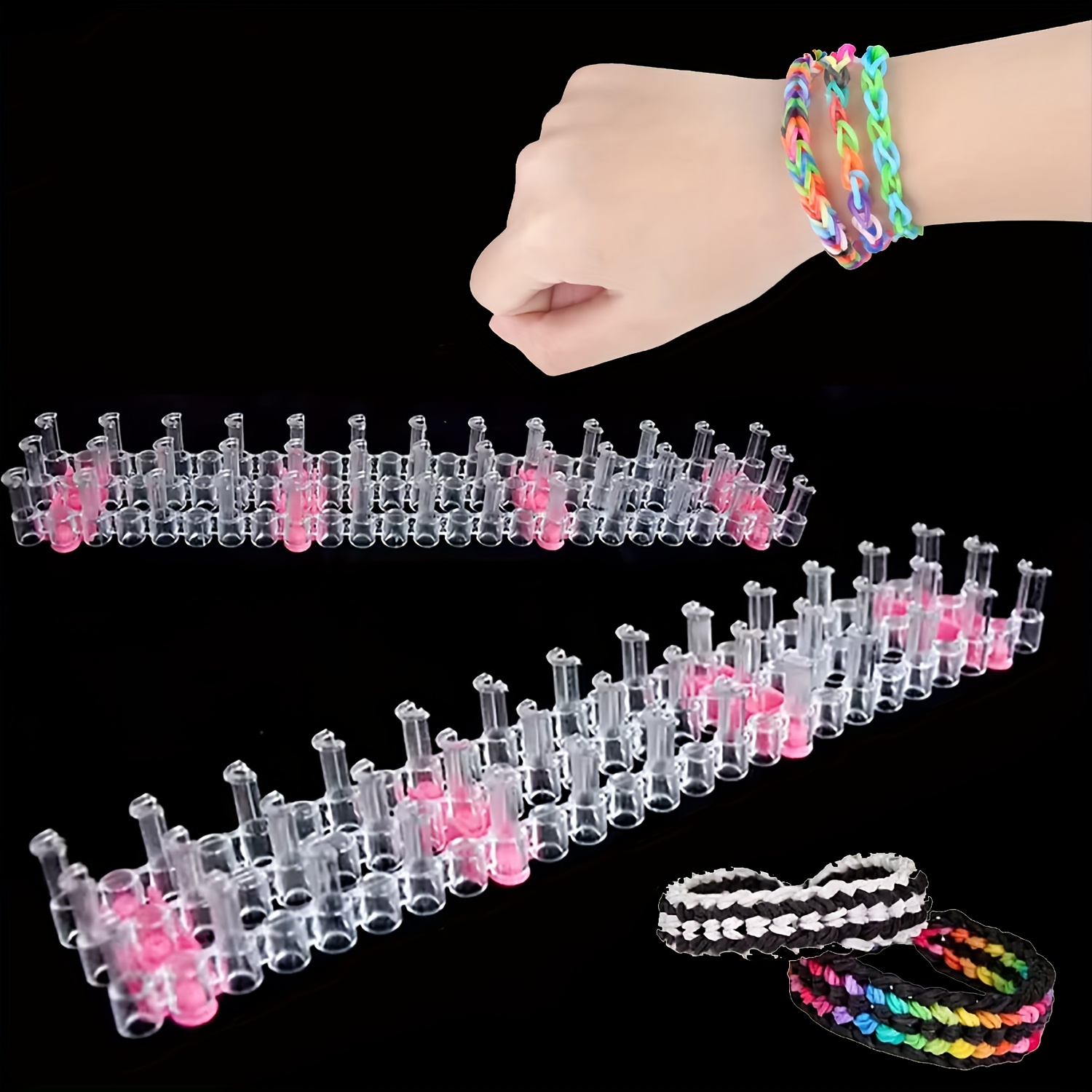 

1pc Pink Handmade Rubber Weaving Tool Diy Bracelet Braid Knitting String Bracelet Making Tool