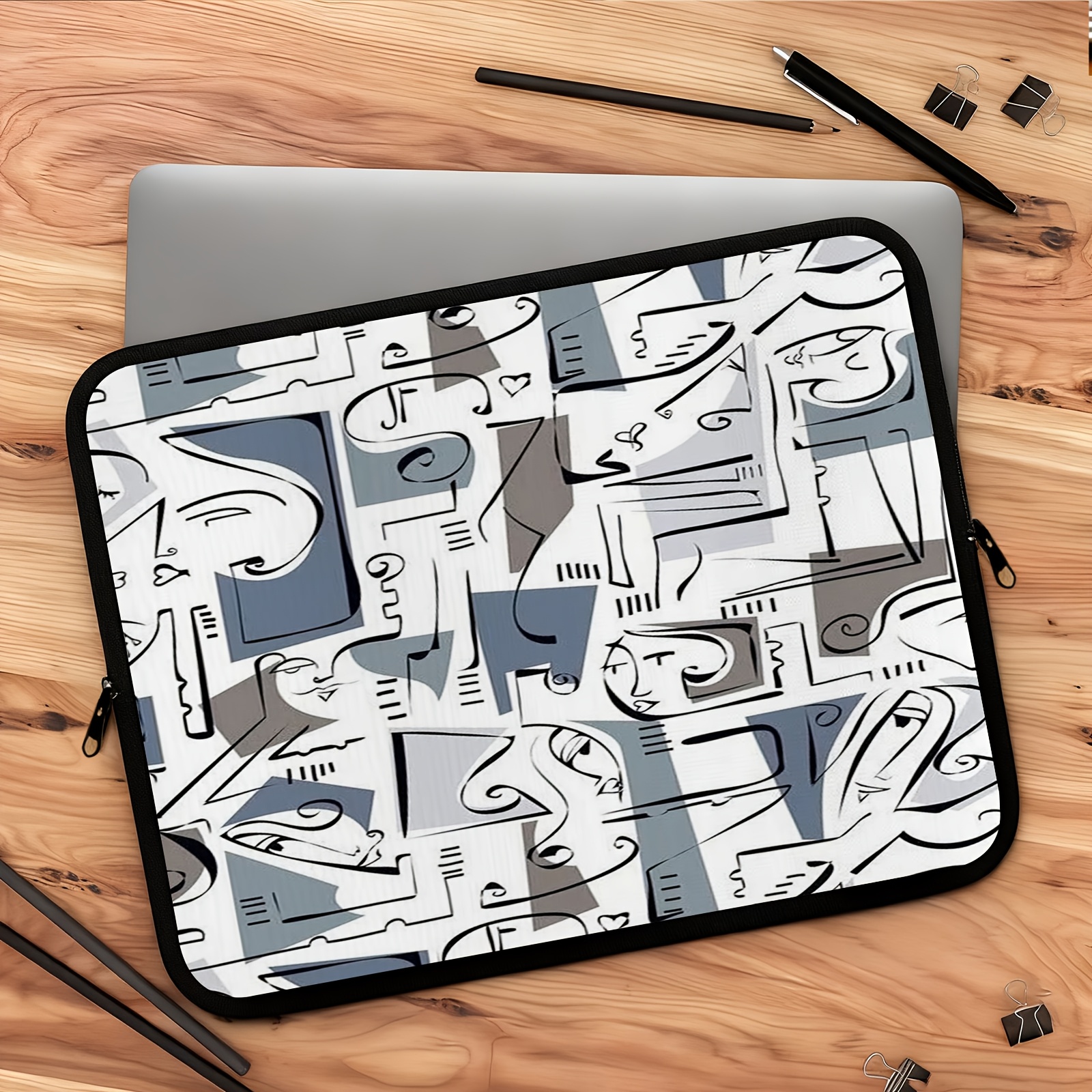 1pc laptop bag notebook inner bag laptop case 2d flat morandi gray   abstract face full   geometric pattern suitable for 10 inch 12 inch 13 inch 15 inch 17 inch laptops   cover
