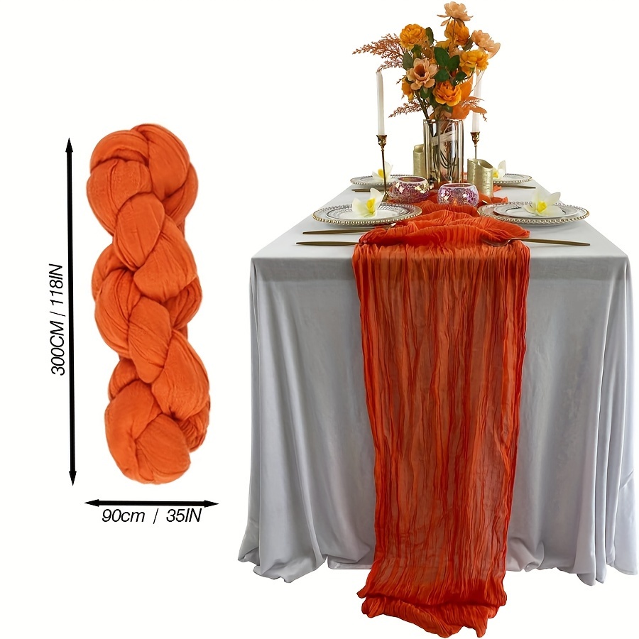 E-shop Käsetuch Tischdecke 118 Zoll (300 cm) im rustikalen Gaze-Stoff, verbranntes Orange Käsetuch Hochzeits-Tischdekoration, geeignet für