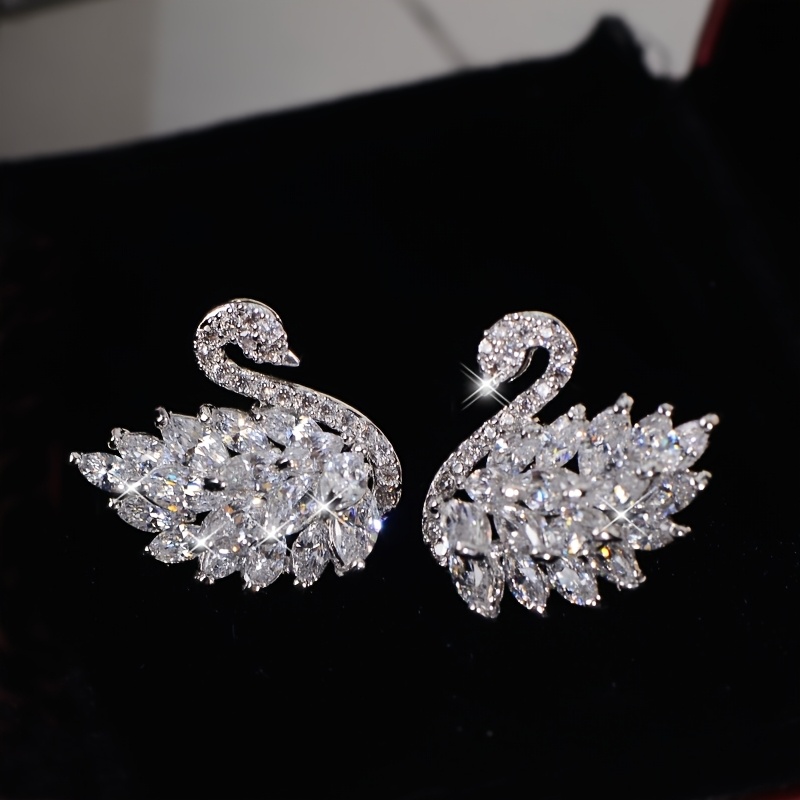 TEMU Exquisitos Pendientes de Cuello de de Zirconia Completa de Lujo Súper Brillantes con de Agujas de Plata 925 Clásicos y Versátiles, Pendientes de