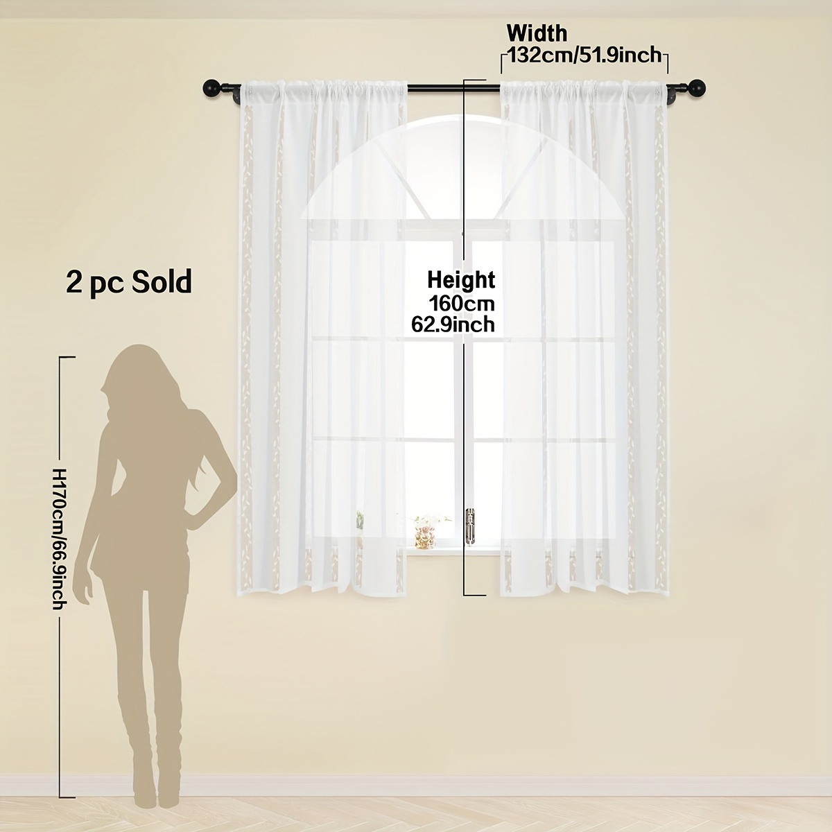 Image of 2pcs, White Jacquard Sheer Curtains With Pattern For Floor-to-ceiling Windows And Bay Window Decorations