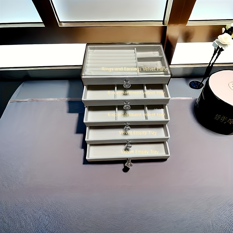 stylish 5 tier velvet jewelry case with knobs glossy acrylic desk organizer   space for jewelry cosmetics trinkets ideal present for ladies   ornamental storage solution Product details 2