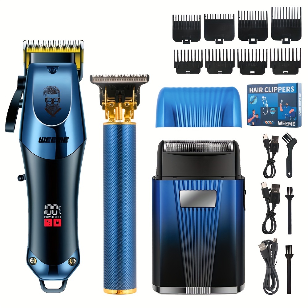 

Weeme Christmas Gift Kit 3pcs Set, Blue Hair Clippers With Lcd Display, Usb Rechargeable, 8 Guide Combs, Trimmer And Shaver, With Cleaning Brushes And Comb, Gift For Men, , Dad