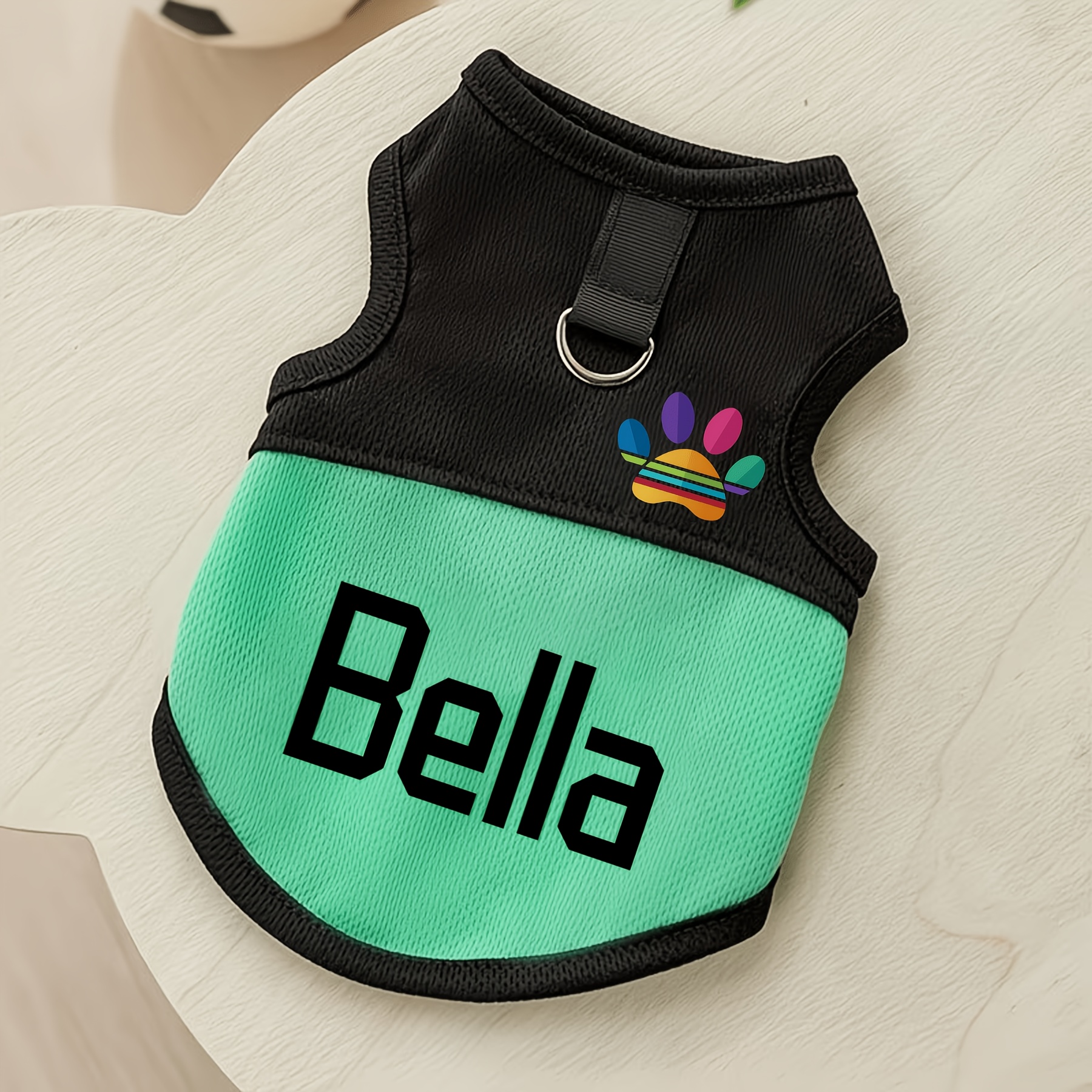 [Customized Colored Logo] - Pet Customizable - Breathable Mesh Vest - Suitable for Cats And Dogs - with Paw Print Design And D-Ring - for Leash Use - Available in Pink, Blue, Green, Lemon Yellow, And Light Purple - with 4 Sizes to Choose from