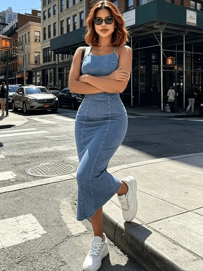 spaghetti strap bodycon denim dress Stretch Denim Charm Embellished Bodycon Mini Dress