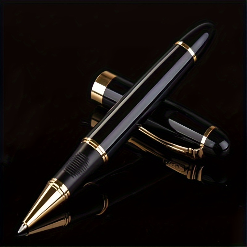 

Elegant Black Ballpoint Pen With Golden Accents, Medium Nib - Sleek For Business & School Use