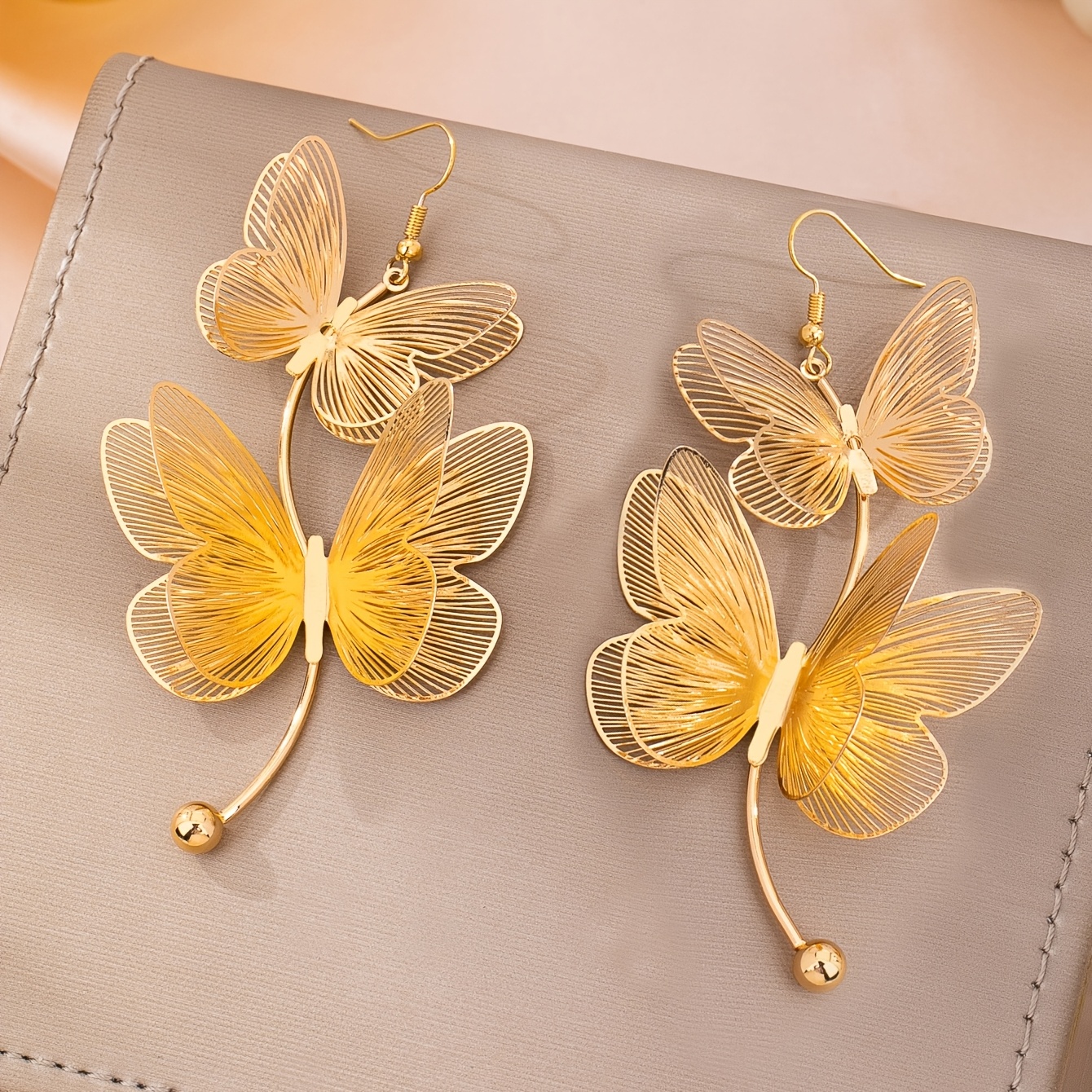 Women's Exaggerated French-style Double-layer Metal Butterfly Drop Earrings