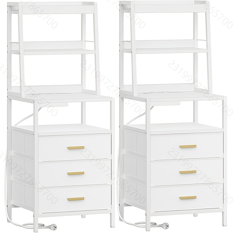 Set Of 2 Nightstands, With Charging Station And Metal Storage Shelf, 2 Ac Outlets And 2 Usb Ports, Fabric 3-drawer End Table, For Bedroom, Living Room, White