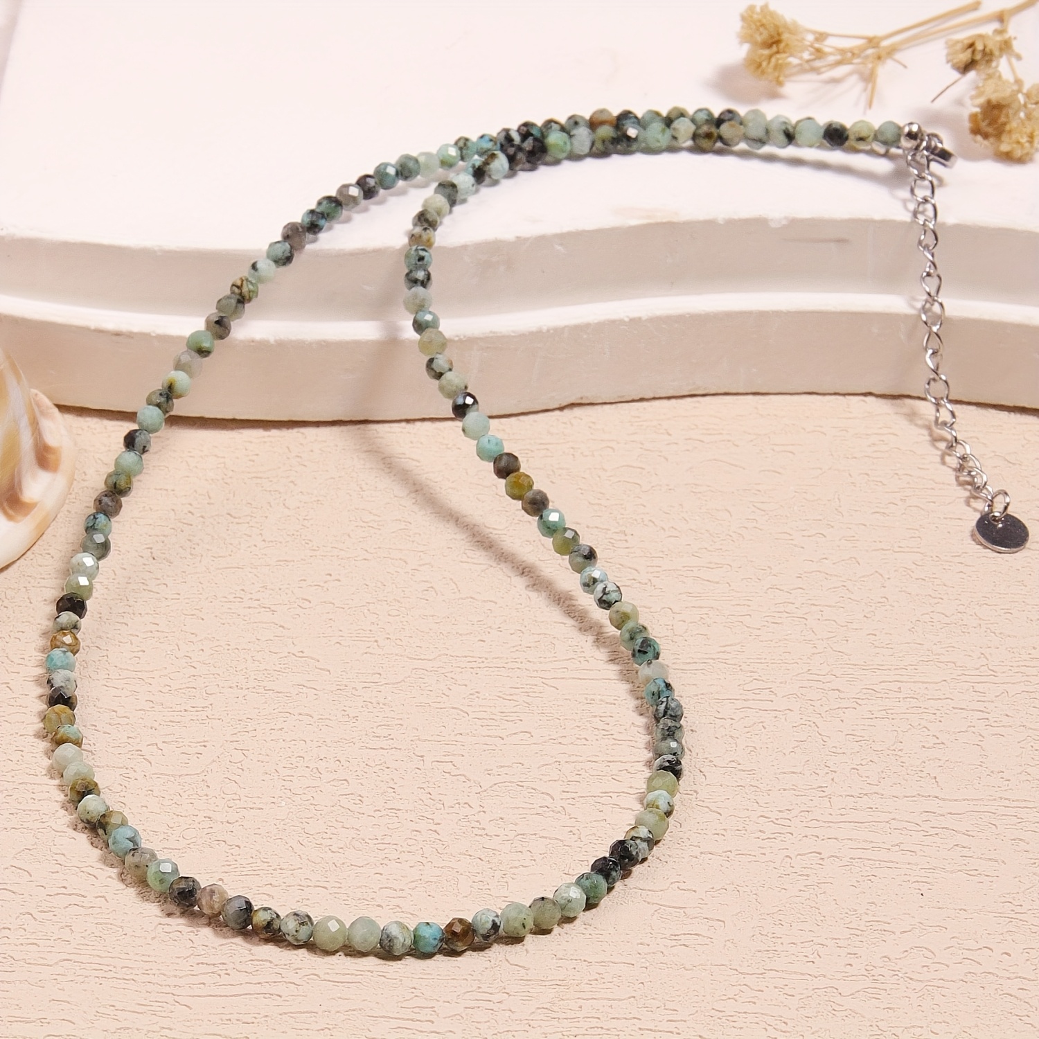 E-shop 3 mm facettierte afrikanische Türkis-Halskette mit Vintage, minimalistischem und stilvollem Design, Unisex, geeignet für alle Jahreszeiten,
