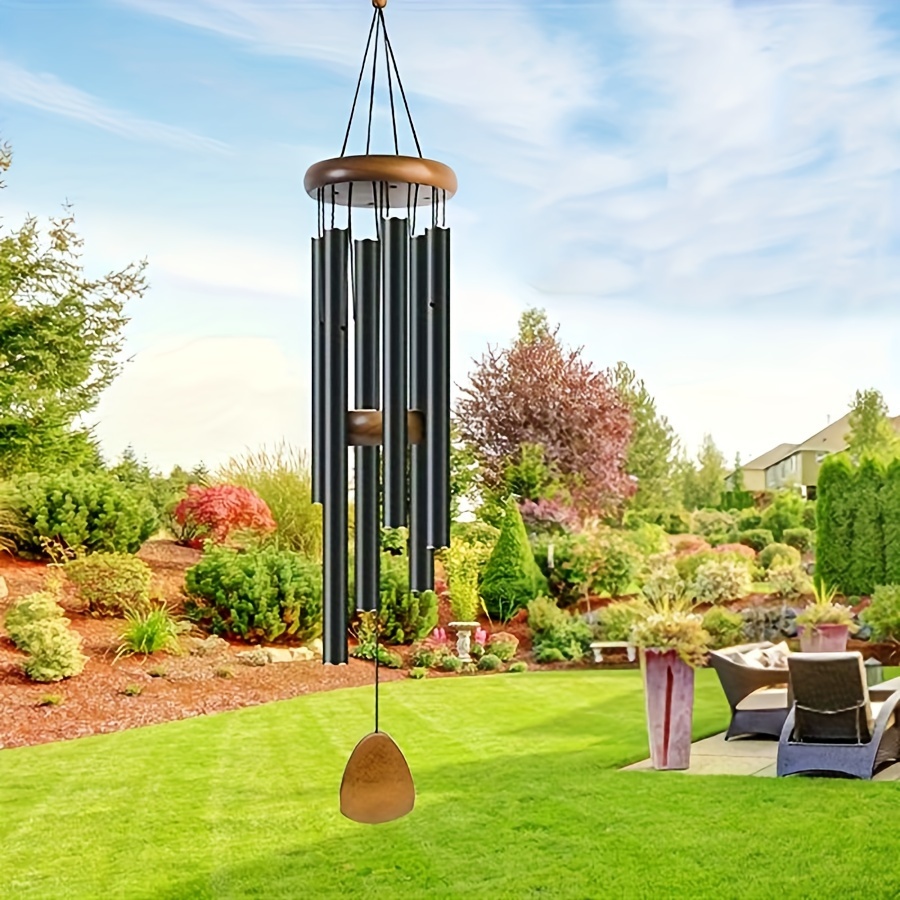 

Classic Black Aluminum Wind Chimes With 6 Metal Tubes - Perfect For Garden, Balcony & Patio Decor | Ideal Gift For Birthdays, Valentine's, Mother's Day & More