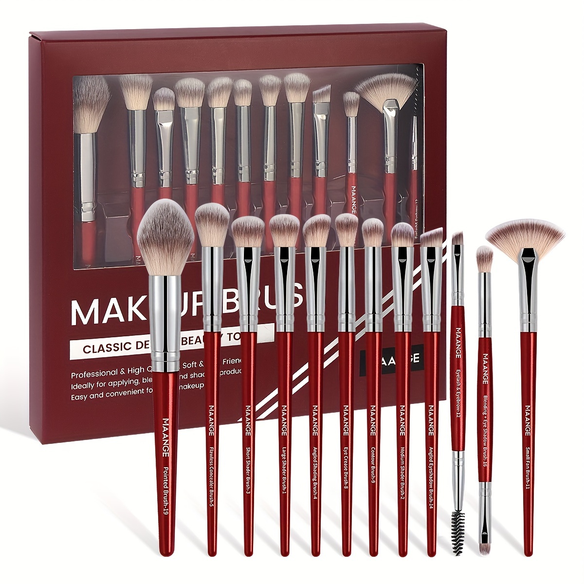 

Maange Complete Makeup Brush Set - Soft Nylon Bristles For Eyeliner, Eyeshadow, Concealer, Mascara, Foundation, Blush & Powder - Beginners, Travel-friendly, Ideal Christmas Gift, Maange