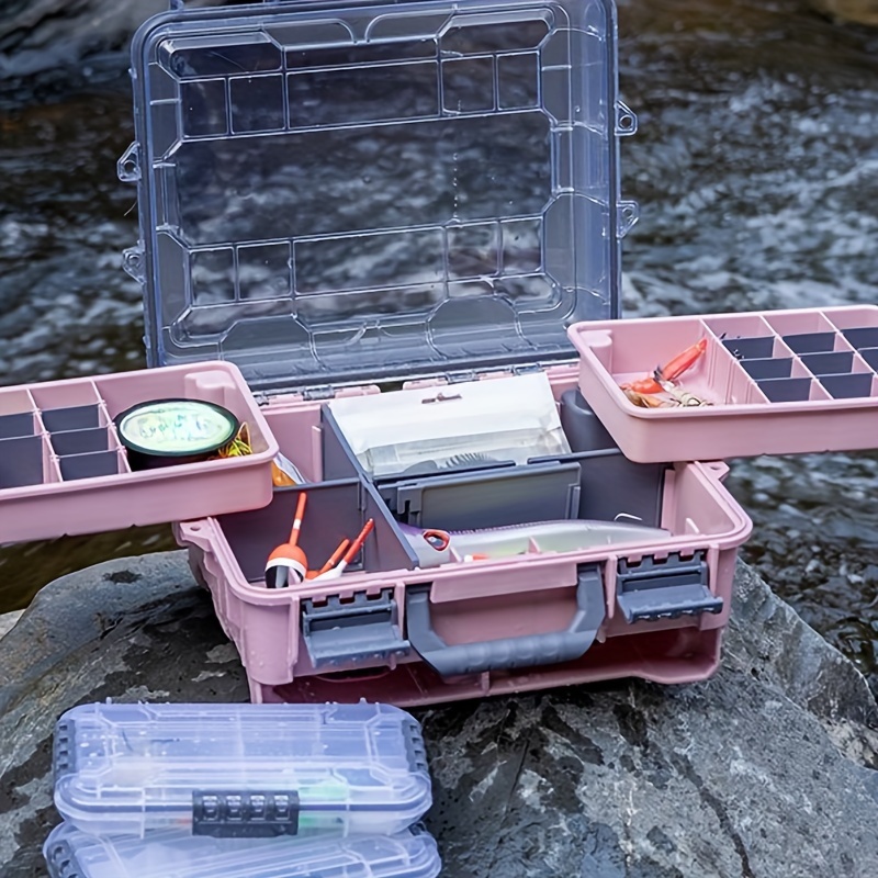 thumbnail image 2 of Fishing Tackle Storage Hard Case 2 Sided Storage Trays Handle Portable Plastic Organizer Box 2 of 13