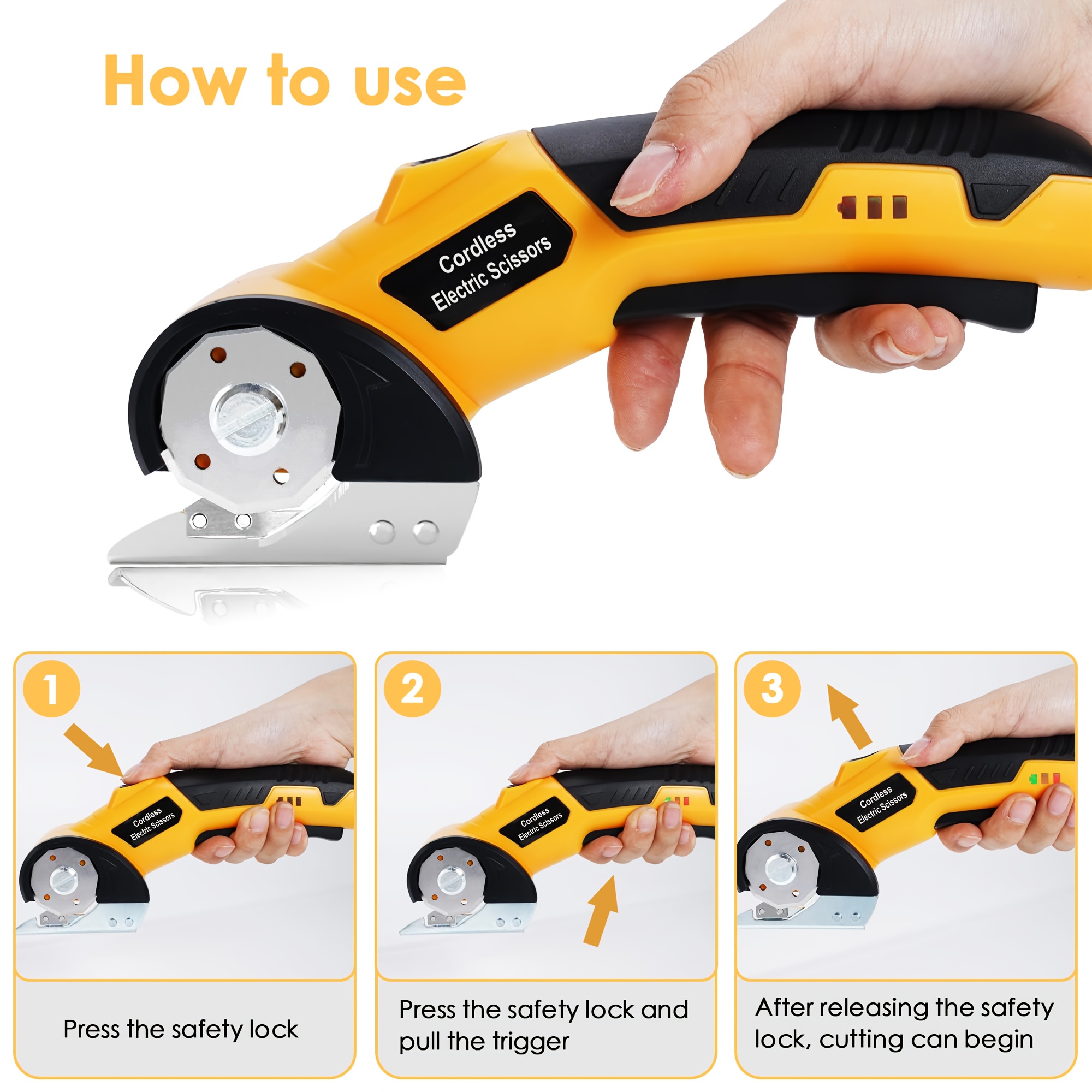 rechargeable electric scissors cordless trimmer for carpet leather cardboard fabric features usb c charging battery indicator   sewing crafting a great gift for christmas thanksgiving halloween Product details 2