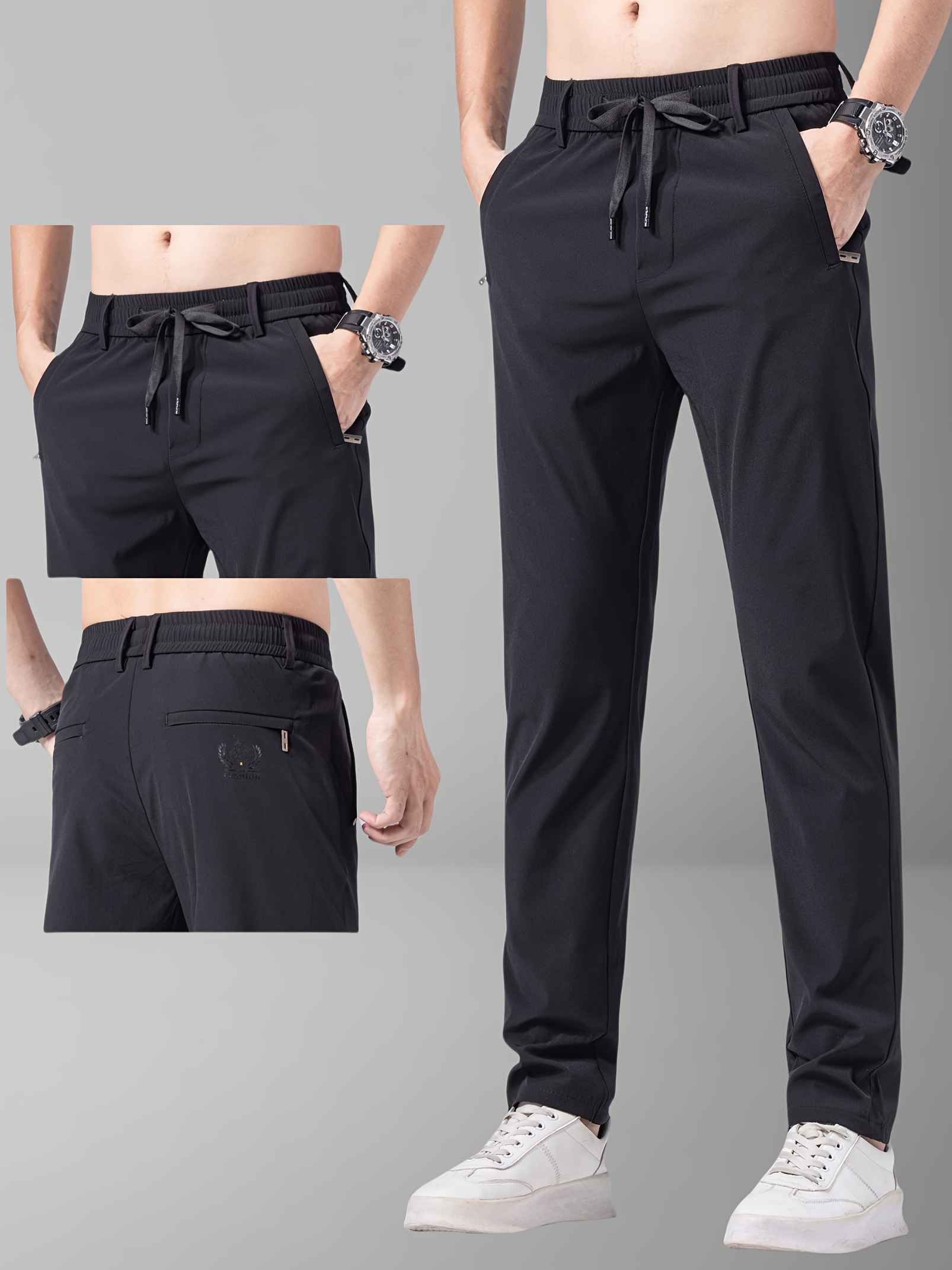 mens summer sports pants gray drawstring waist zippered pockets casual outdoor athletic wear for tennis golf casual athletic wear casual sportswear polyamide fabric details 16